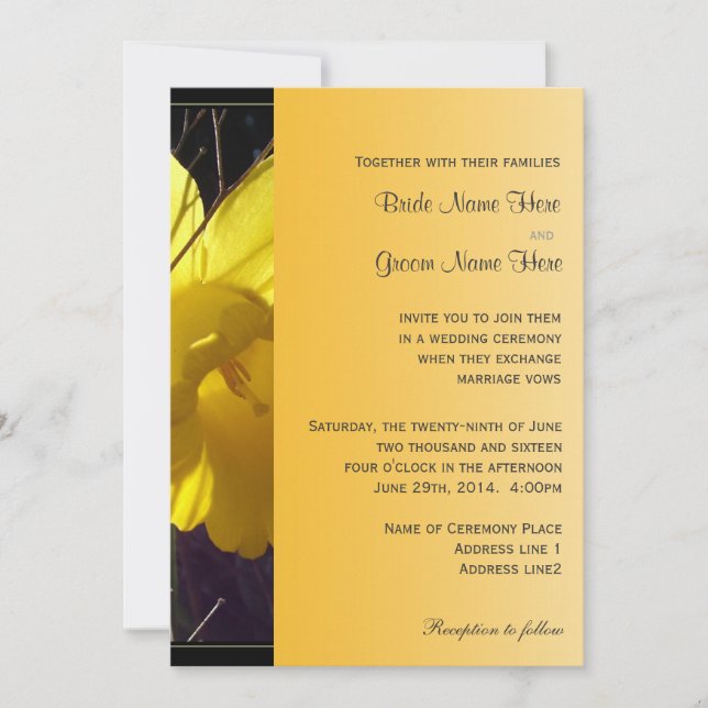 convite de casamento com flor de narciso ensolarad (Frente)