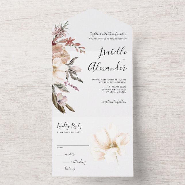 Convite de Casamento com Flor Silvestre Aquarela T (Interno)