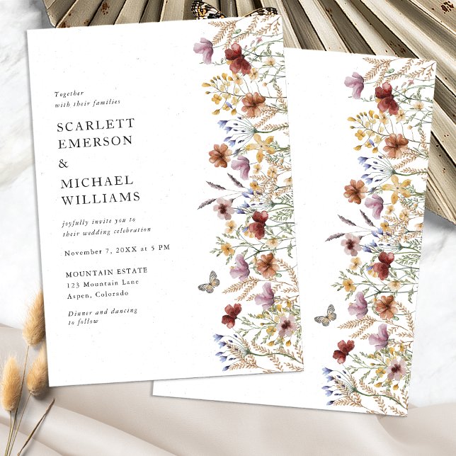 Convite de Casamento com Flor Silvestre Boho Moder (Modern Boho Wildflower Wedding Invitation with Butterfly by Painted Paperie
)