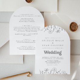 Convite de Casamento com Flor Silvestre Cinza Mute