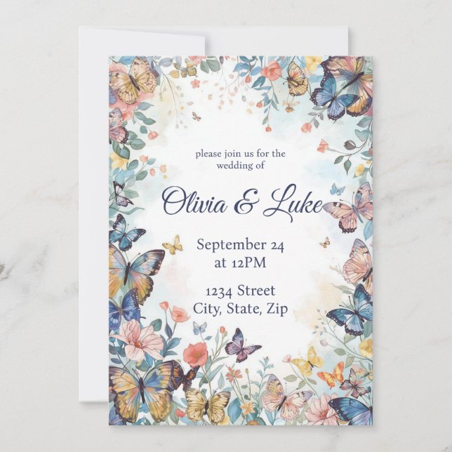 Convite de Casamento com Flor Silvestre e Borbolet (Frente)