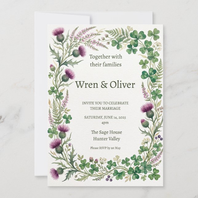 Convite de Casamento com Flor Silvestre e Cardo Es (Frente)