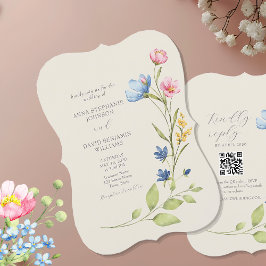 Convite de Casamento com Flor Silvestre e Código Q