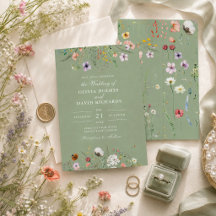 Convite de Casamento com Flor Silvestre em Verde S
