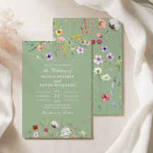 Convite de Casamento com Flor Silvestre Verde Salv