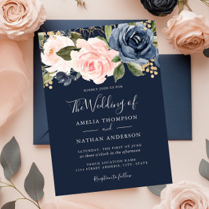 Convite de Casamento com Florais de Aquarela em Az