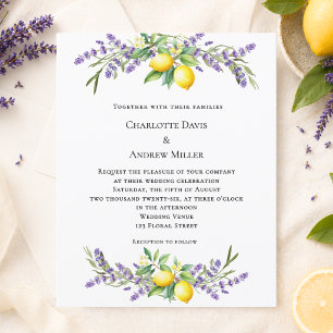 Convite de casamento com florais de lavanda e limõ