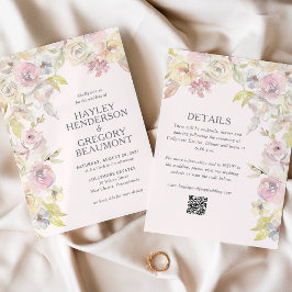 Convite de Casamento com Florais em Pastel Dupla F