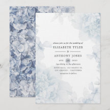 Convite de Casamento com Floral em Aquarela Azul E