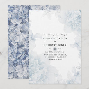 Convite de Casamento com Floral em Aquarela Azul E