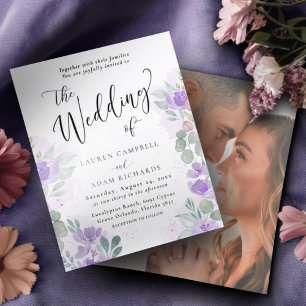 Convite de Casamento com Floral Lilás e Botânico d