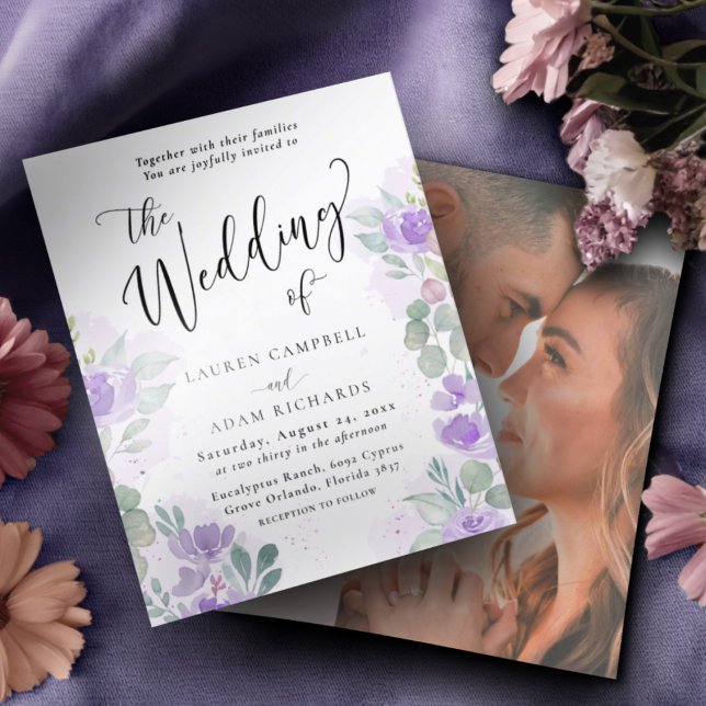Convite de Casamento com Floral Lilás e Botânico d (Criador carregado)