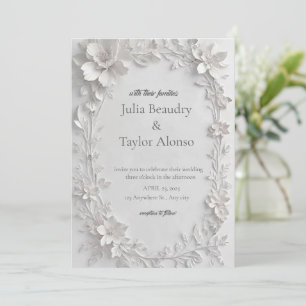 Convite de Casamento com Floral Relevo Prateado