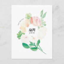 Convite de Casamento com Floral Rosa Água-Marinha 