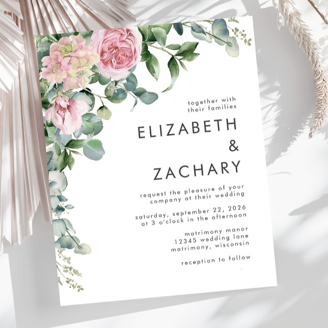 Convite de Casamento com Floral Rosa em Aquarela c (Criador carregado)