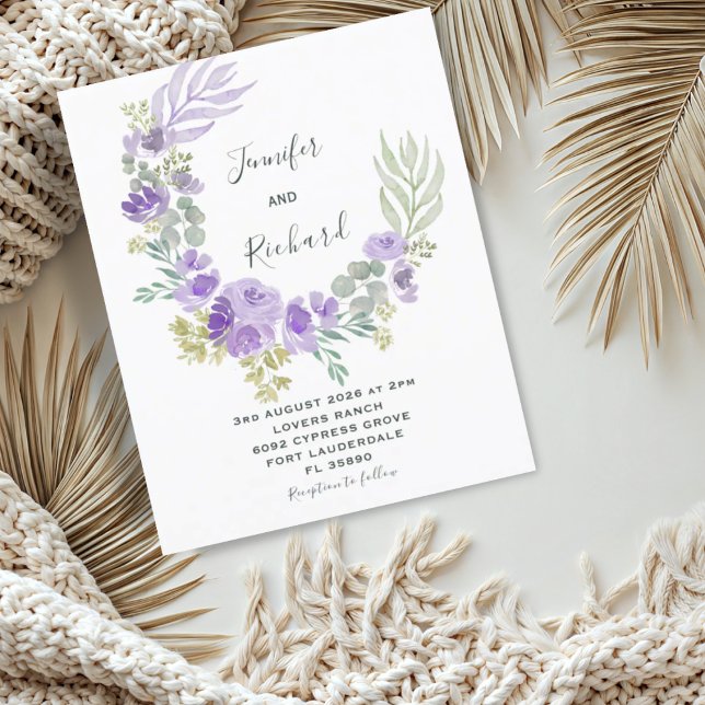 Convite de Casamento com Floral Roxo e Eucalipto d (Criador carregado)