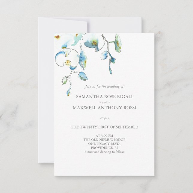 Convite de Casamento com Flores Azuis do Código QR (Frente)