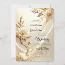 Convite de Casamento com Flores Brancas e Douradas