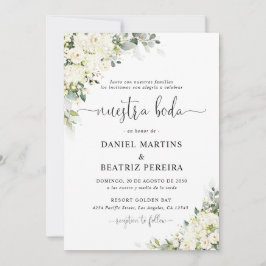 Convite de Casamento com Flores Brancas Elegantes