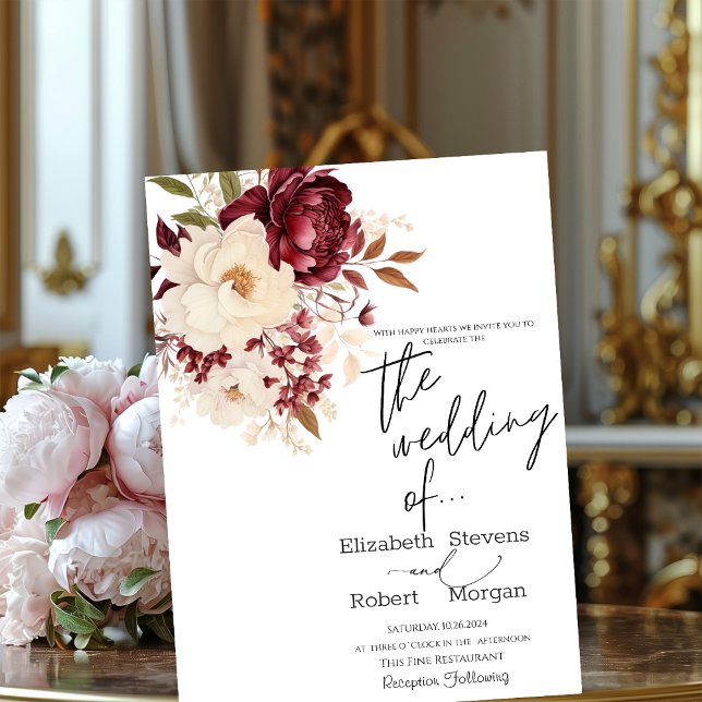 Convite de Casamento com Flores Brancas Elegantes  (Criador carregado)