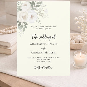 Convite de casamento com flores brancas marfim