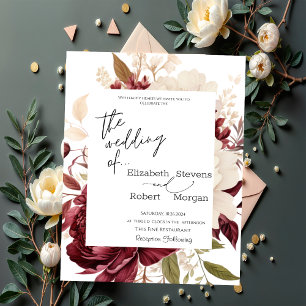 Convite de Casamento com Flores Burgundy Chiques