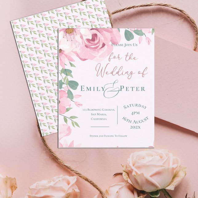 Convite de casamento com flores cor de rosa delica (Cute Pretty Blush Pink Florals Wedding invitation)