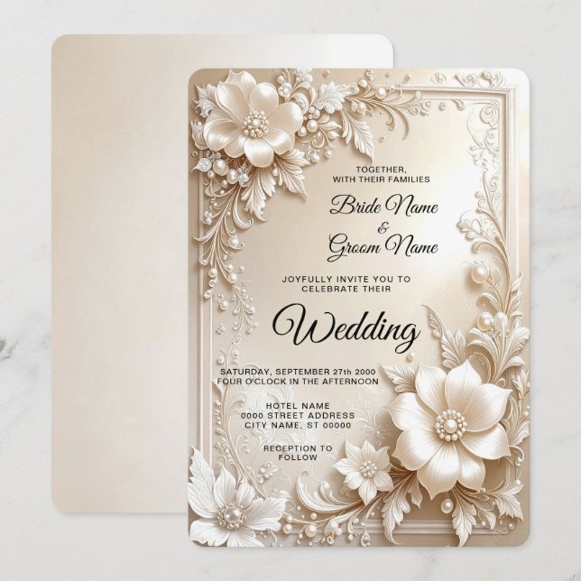 Convite de Casamento com Flores de Marfim (Frente/Verso)