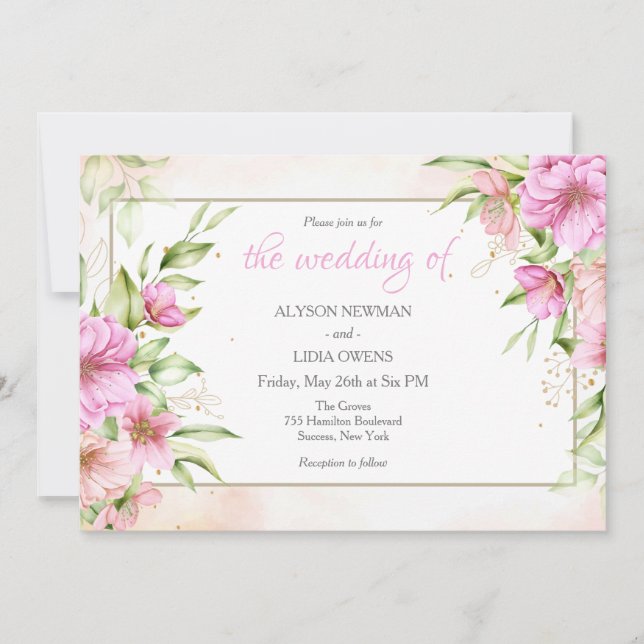 Convite de Casamento com Flores Desenhadas à Mão (Frente)