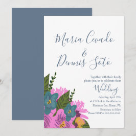Convite de casamento com flores desenhadas à mão e
