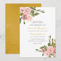 Convite de casamento com flores em aquarela em ton
