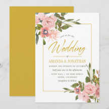 Convite de casamento com flores em aquarela em ton