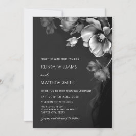 Convite de Casamento com Flores Prateadas, Pretas 