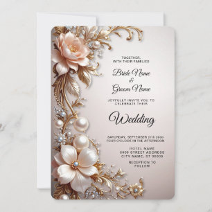 Convite de Casamento com Flores Rosa e Branco Suav