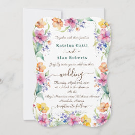 Convite de Casamento com Flores Rosa, Pêssego e Am