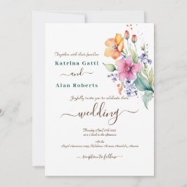 Convite de Casamento com Flores Rosa, Pêssego e Am
