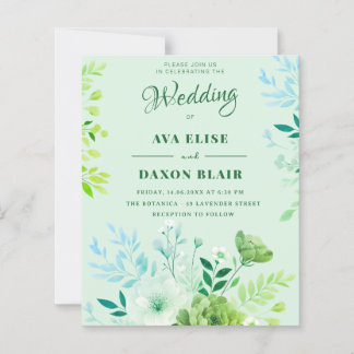 Convite de Casamento com Flores Rosadas e Verde