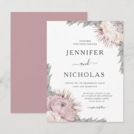 Convite de Casamento com Flores Secas Boho Rosa Em