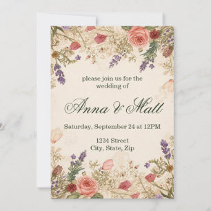 Convite de Casamento com Flores Secas e Renda Vint