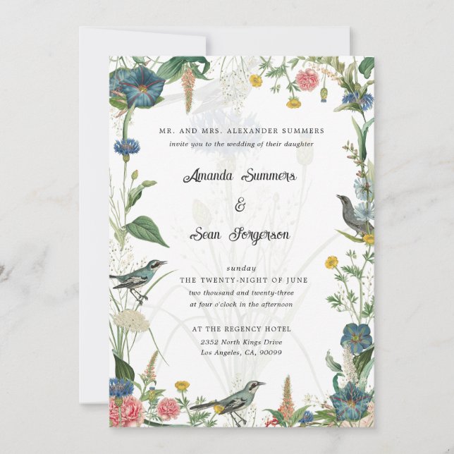 Convite de Casamento com Flores Silvestres do Jard (Frente)
