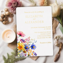Convite de Casamento com Flores Silvestres e Folha