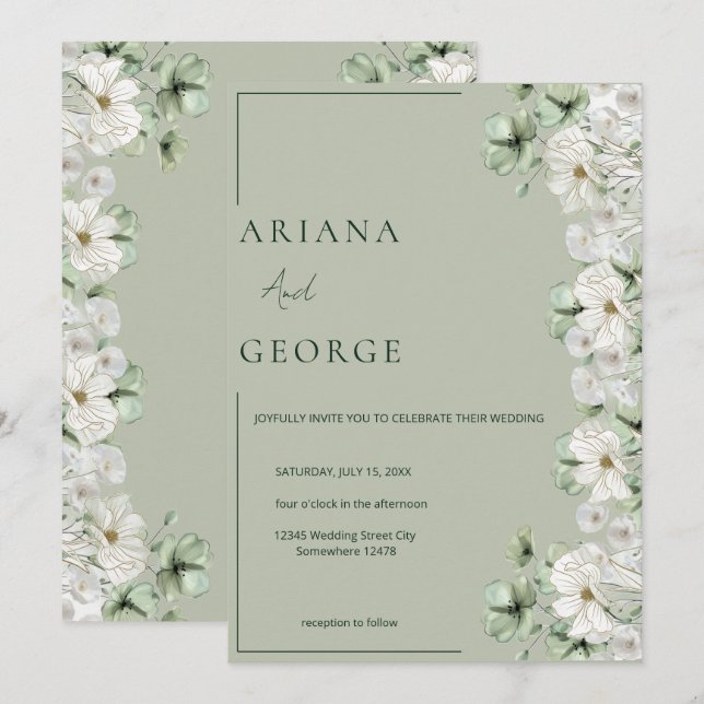 Convite de Casamento com Flores Silvestres Minimal (Frente/Verso)