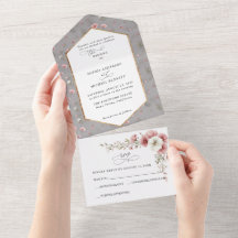 Convite de Casamento com Flores Silvestres Rosa