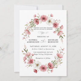Convite de Casamento com Flores Silvestres Rosa