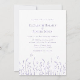 Convite de Casamento com Flores Silvestres Roxas d