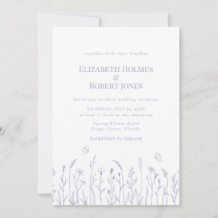 Convite de Casamento com Flores Silvestres Roxas d