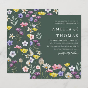 Convite de Casamento com Flores Silvestres Verdes