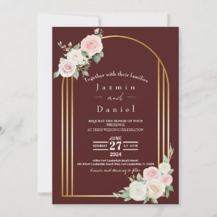 Convite de Casamento com Flores Tênues Rosa e Bran