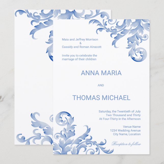 Convite de Casamento com Florescimento em Aquarela (Frente/Verso)