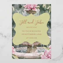 Convite de Casamento com Folha Brilhante Rosa Flor